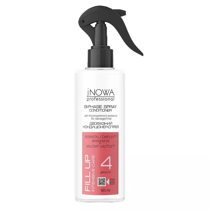 Спрей-кондиціонер двофазний відновлювальний для пошкодженого волосся, 180 мл Bi-Phase Spray-Conditioner Intensive Care FILL UP JNOWA Professional 
