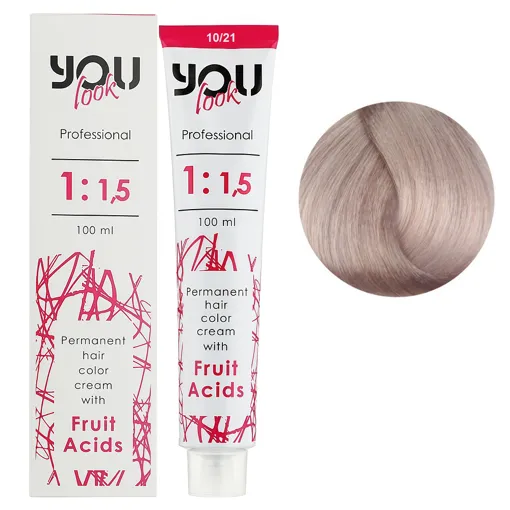 10/21 екстрасвітлий блондин перламутрово-попелястий Крем-фарба стійка з фруктовими кислотами, 100 мл You look Professional