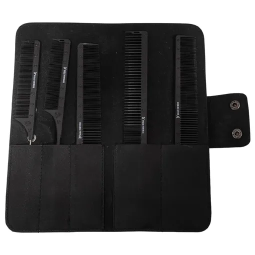 Набір карбонових гребінців для барберів "Eagle Fortress" (5 шт + чохол) JF013 PROLine