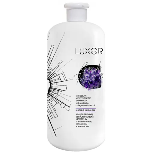 Шампунь безсульфатний, міцеллярний зволожувальний з пробіотиками, колагеном і маслом чіа, 1000 мл Micellar Moisturizing Shampoo Sulfate &amp; Paraben Free LUXOR Professional