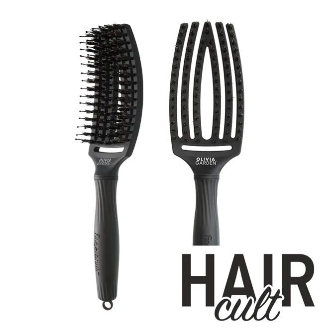Щітка для волосся комбінована нейлон з щетиною FINGERBRUSH  ICONIC BOAR&amp;NYLON Колір: Full Black &quot;M&quot;  ID1729 Olivia Garden