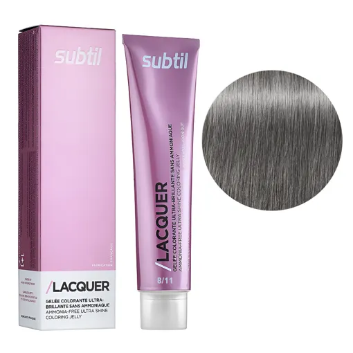 8/11 світлий блондин інтенсивний попелястий Безаміачна тонувальна гелева фарба на кислотній основі, 60 мл LACQUER SUBTIL