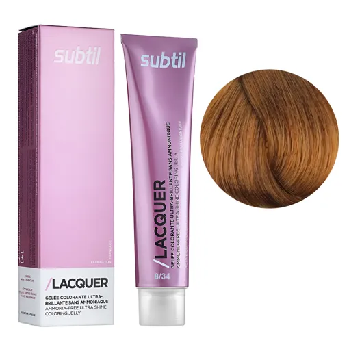 8/34 світлий блондин золотисто-мідний Безаміачна тонувальна гелева фарба на кислотній основі, 60 мл LACQUER SUBTIL