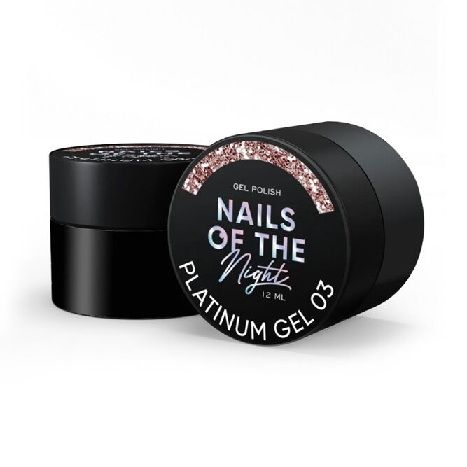 Гель-лак зі щільною металевою поталью для нігтів, 12 мл №03 Platinum gel – gel polish NAILSOFTHENIGHT 