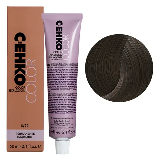 6/72 Темний блондин коричнево-попелястий Стійка перманентна крем-фарба для волосся, 60 мл Permament Hair Color EXPLOSION C:EHKO
