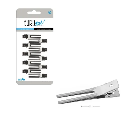 Затискач для волосся металевий подвiйний (1 шт) 00094 Eurostil