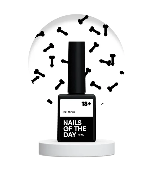 Топ для нігтів з чорним арт-декором, без липкого шару, 10 мл №03 FUN! 18+ NAILSOFTHEDAY