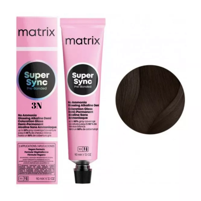 3N темний шатен натуральний Тонер для волосся на лужній основі без аміаку, 90 мл SUPER SYNC  Pre-Bonded MATRIX 