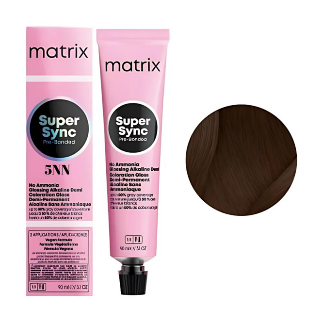 5NN світлий шатен натуральний інтенсивний Тонер для волосся на лужній основі без аміаку, 90 мл SUPER SYNC  Pre-Bonded MATRIX  