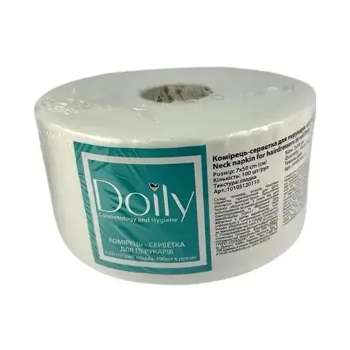 Комірець-серветка для перукарів 7*50 см зі спанлейсу (В РУЛОНІ, ГЛАДКИЙ, білий колір), 100 шт/рул Doily