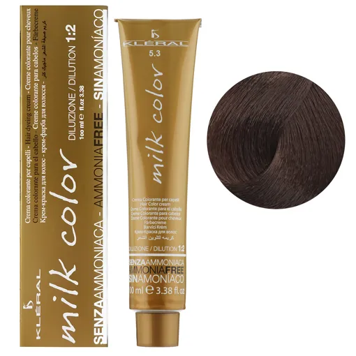 5/3 Світло-каштановий золотистий Крем-фарба для волосся перманентна без аміаку, 100 мл Milk Color KLERAL System