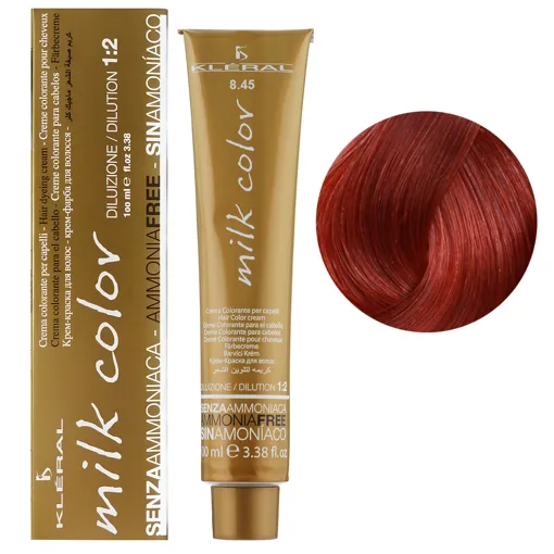 8/45 Світло-русявий мідний червоне дерево Крем-фарба для волосся перманентна без аміаку, 100 мл Milk Color KLERAL System