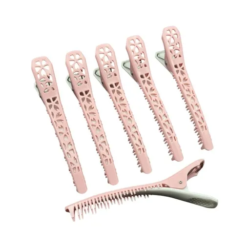 Затискачі для волосся з зубчиками пластиковий (1 шт) 14 см (рожевий) CH89102 PROLine