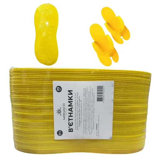 Тапочки-в`єтнамки одноразові з матеріалу EVA (1 пара), колір: ЖОВТИЙ (в упаковці 25 пар) Monaco Style