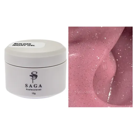 Гель для нарощування та укріплення нігтів зі світловідбиваючим ефектом, 15 мл №02 Night Builder Gel SAGA Professional