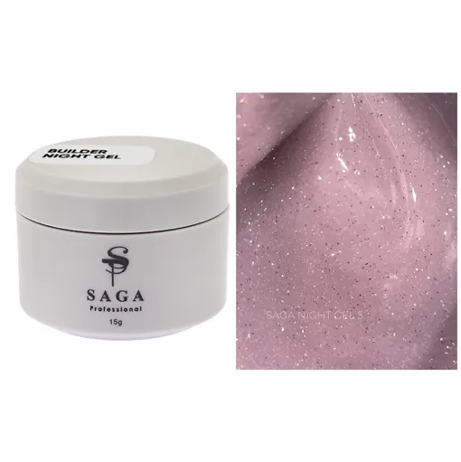 Гель для нарощування та укріплення нігтів зі світловідбиваючим ефектом, 15 мл №05 Night Builder Gel SAGA Professional