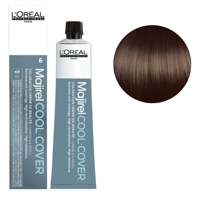 6 Темний блондин натуральний Фарба для волосся стійка для сивини, 60 мл  Majirel Cool Cover L`Oreal Professionnel (оновлений формат)