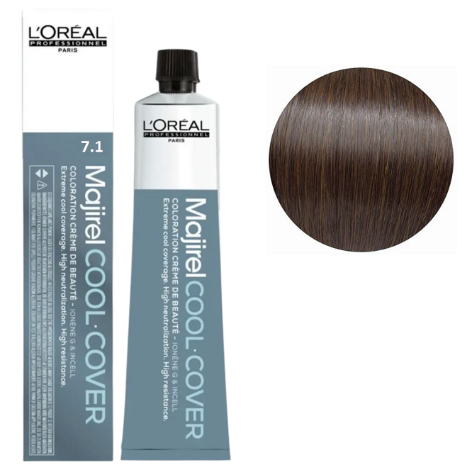 7/1 Блондин попелястий Фарба для волосся стійка для сивини, 60 мл  Majirel Cool Cover L`Oreal Professionnel (оновлений формат)