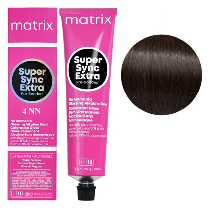 4NN Шатен натуральний інтенсивний Тонер для волосся на лужній основі без аміаку, 90 мл SUPER SYNC  EXTRA Pre-Bonded MATRIX