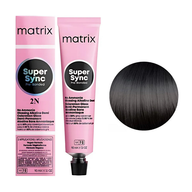 2N Чорний натуральний Тонер для волосся на лужній основі без аміаку, 90 мл SUPER SYNC   Pre-Bonded MATRIX  