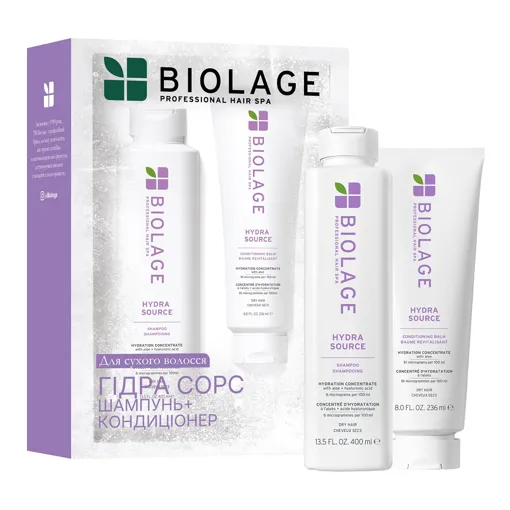 Набір для зволоження сухого волосся (шампунь 400 мл + кондиціонер 236 мл), HYDRA SOURCE BIOLAGE Hair Spa MATRIX