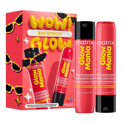 Набір для захисту кольору і блиску фарбованого волосся (шампунь 300 мл + кондиціонер 300 мл), Glow Mania Total Results MATRIX