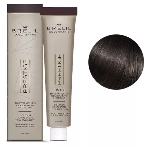 5/18 Крем-фарба для волосся перманентна з низьким вмістом аміаку, 100мл  Colorianne Prestige BRELIL Professional