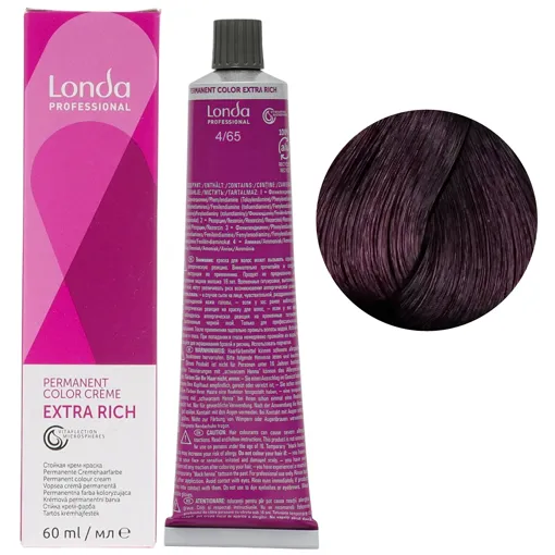 4/65 середній брюнет фіолетово-червоний Стійка фарба для волосся, 60 мл Permanent Color Londa Professional