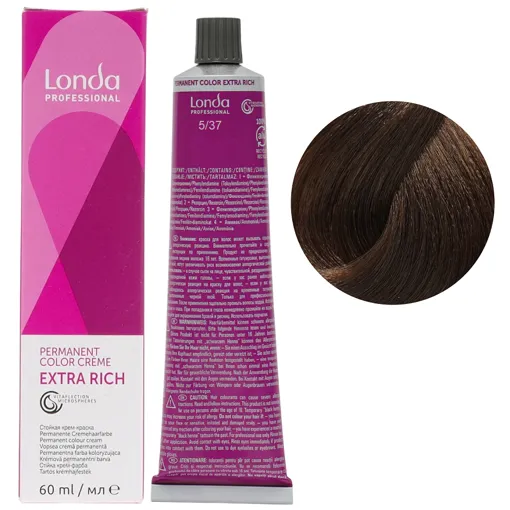 5/37 світлий брюнет золотисто-коричневий Стійка фарба для волосся, 60 мл Permanent Color Londa Professional
