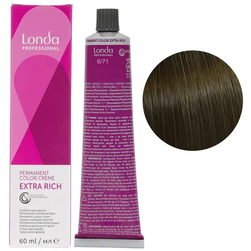 6/71 темний блондин коричнево-попелястий Стійка фарба для волосся, 60 мл Permanent Color Londa Professional