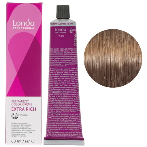 7/38 середній блондин золотисто-перлистий Стійка фарба для волосся, 60 мл Permanent Color Londa Professional