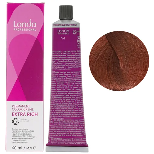 7/4 середній блондин мідний Стійка фарба для волосся, 60 мл Permanent Color Londa Professional