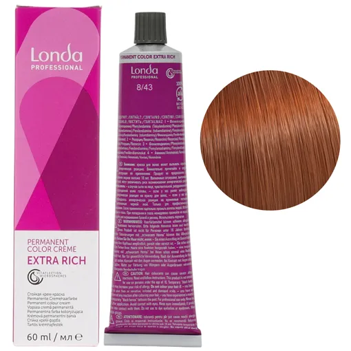 8/43 світлий блондин мідно-золотистий Стійка фарба для волосся, 60 мл Permanent Color Londa Professional