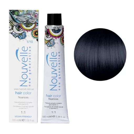 1/10 синьо-чорний Фарба для волосся перманентна, 100мл Permanent Hair Color Nouvelle