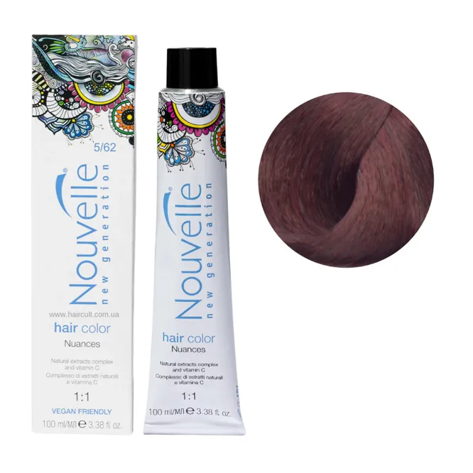 5/62 світлий червоний матово-коричневий Фарба для волосся перманентна, 100мл Permanent Hair Color Nouvelle