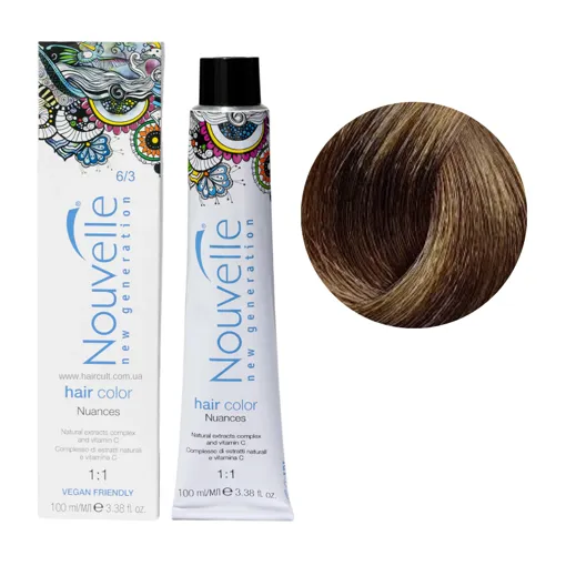 6/3 темно-золотистий русявий Фарба для волосся перманентна, 100мл Permanent Hair Color Nouvelle