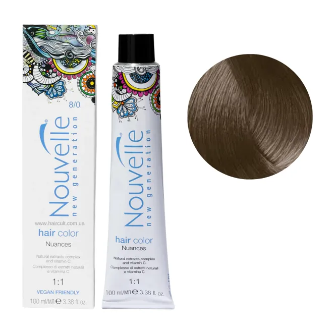 8/0 насичений світло-русявий Фарба для волосся перманентна, 100мл Permanent Hair Color Nouvelle