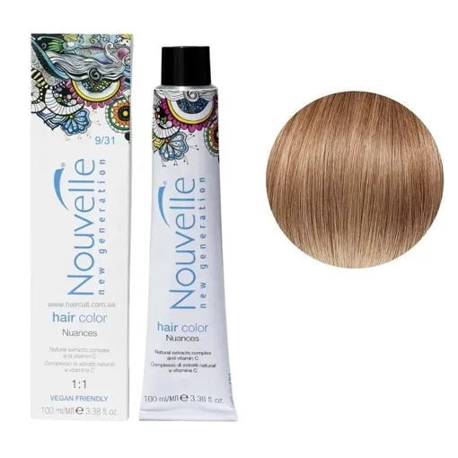 9/31 золотистий попелястий блондин Фарба для волосся перманентна, 100мл Permanent Hair Color Nouvelle