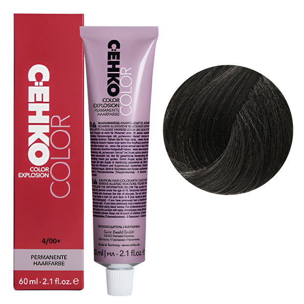 4/00+ Шатен натуральний інтенсивний Стійка перманентна крем-фарба для волосся, 60 мл Permament Hair Color EXPLOSION C:EHKO