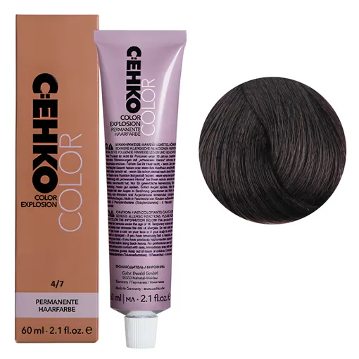 4/7 Шатен коричневий Стійка перманентна крем-фарба для волосся, 60 мл Permament Hair Color EXPLOSION C:EHKO