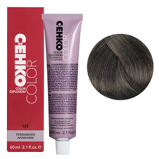 7/2 Блондин попелястий Стійка перманентна крем-фарба для волосся, 60 мл Permament Hair Color EXPLOSION C:EHKO