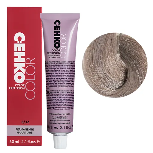 8/32 Світлий блондин золотисто-попелястий Стійка перманентна крем-фарба для волосся, 60 мл Permament Hair Color EXPLOSION C:EHKO