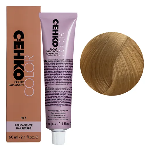 9/7 Дуже світлий блондин коричневий Стійка перманентна крем-фарба для волосся, 60 мл Permament Hair Color EXPLOSION C:EHKO