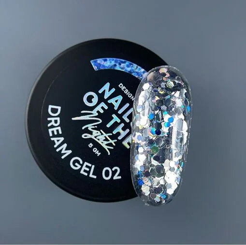Гель для дизайну з шестигранниками різного розміру та глітером для нігтів, 5 мл №02 Dream Gel NAILSOFTHEDAY