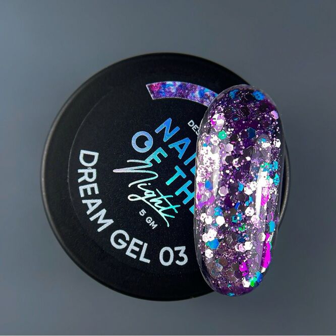 Гель для дизайну з шестигранниками різного розміру та глітером для нігтів, 5 мл №03 Dream Gel NAILSOFTHEDAY