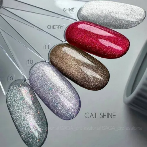 Гель-лак кришталева кішка,  9 мл Cat Shine SILVER Gel Polish SAGA Professional